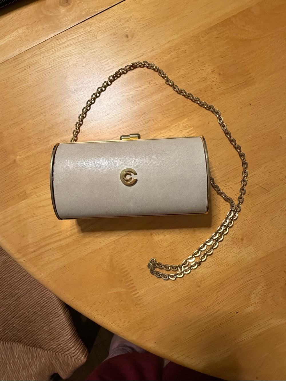 Elegant Cream Chain Clutch with Gold Accents